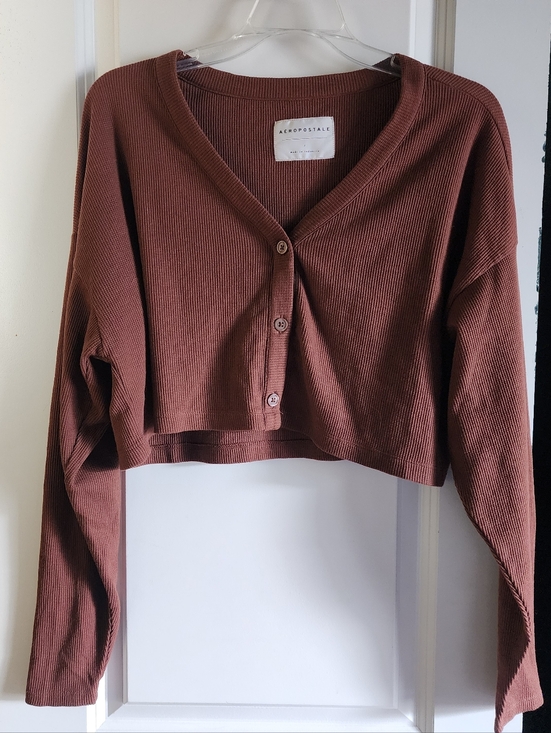Aeropostale Sweaters - Aeropostale Brown Crop Button Up Cardigan